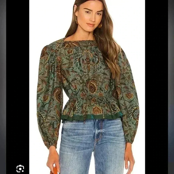 ULLA JOHNSON Mireya Blouse Cotton Puff sleeve cottage Ballet long sleeve peplum - Picture 8 of 8